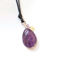 Ciondolo CON pietra ametista a goccia, argento 925, ematite argentata cordoncino