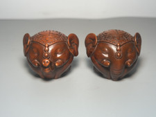 Old Antique Collection Elephant Poplar Wooden Carving Object Decoration：福禄双全