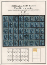 BELGIO 1865 COLLEZIONE SPECIALIZZATA RICOSTRUITA DI 258 RE LEOPOLDO I 20C BLU