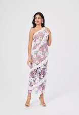 Abito Monospalla Pizzo Floreale Cerimonia Rosa Romantico Elegante CF47154