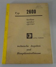 Manuale Di Officina Dati Tecnici Alfa Romeo 2600 Berlina, Spider, Sprint 1963