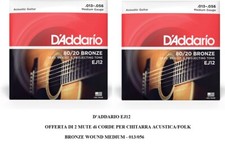 OFFERTA 2 SET MUTA CORDE D'ADDARIO EJ12 Bronze 013/056  CHITARRA ACUSTICA FOLK
