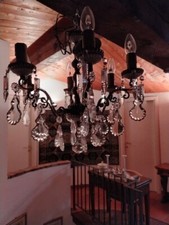 Lampadario  vintage con gocce di cristallo