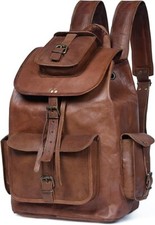 Borsa zaino in pura pelle raffinata vintage vera capra marrone viaggio uomo n...
