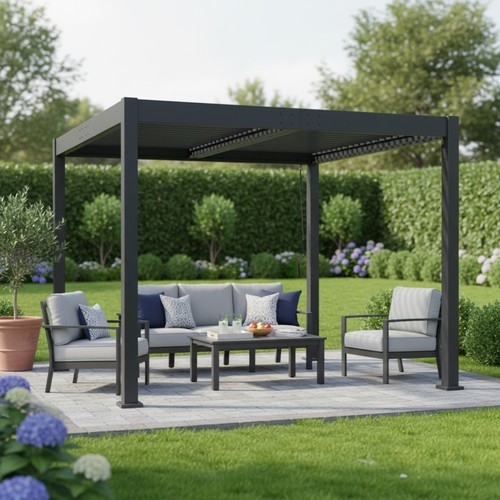 Black aluminum pergola with - black,