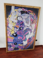 Stampa Numerata su Tela "la vergine" Di Gustav Klimt con Cornice Dorata Anticata