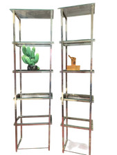 2 Librerie in metallo cromato e ripiani in vetro anni '70 Étagère cromo