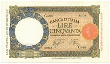 50 LIRE CAPRANESI LUPA CAPITOLINA MARGINE LARGO FASCIO ROMA 29/04/1940 qFDS