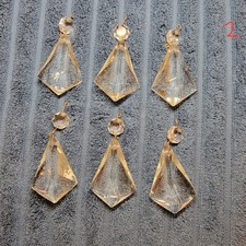 LOT OF 6 VTG GLASS PRISM CRYSTAL KITE SHAPED CHANDELIER 3.5" W/ HANGER Skirvin 2