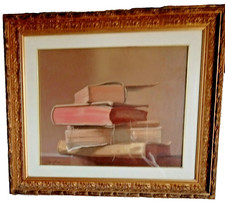 Quadro -gruppo di  libri- Ferruccio Mataresi, Pittura olio su tela ( 40x50 )