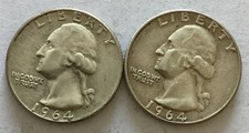 1964-D Washington quarto di dollaro 90% argento lotto di 2 monete