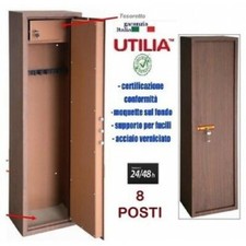 ARMADIO PORTAFUCILI FUCILIERA UTILIA A 8 POSTI FINITURA LEGNO ACCIAIO BLINDATO