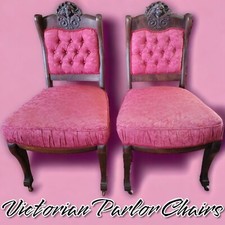 Antico set di sedie da salotto vittoriane XIX secolo con facce e ruote intagliate