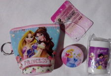 Principesse Disney Belle E Rapunzel Portamonete Anello Metallo Temperino E Gomma