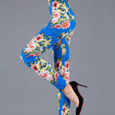 Ragazza Donna a Fiori Leggings Slim Elasticizzato Vita Alta Stile Vintage Casual