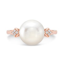 10MM Perla D'Acqua Dolce Anello Diamante 14K Oro Rosa Da Naturale 0.05CT Tondo