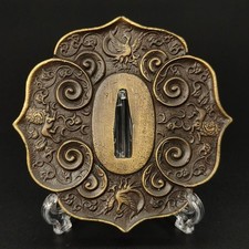 Spada giapponese Tsuba guardia katana ornamenti lega antica articolo...