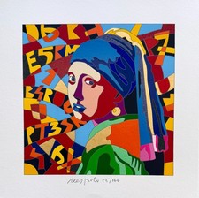 UGO NESPOLO 40x40 serigrafia su carta " Vedo vermeer " the woman's face