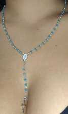 COLLANA A ROSARIO IN ARGENTO 925 RODIATO IN ORO 18KT E PIETRE CELESTI