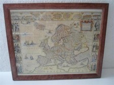 QUADRO MAPPA DEI POPOLI CARTINA EUROPA GUILIELMO BLAEUW CON CORNICE IN LEGNO