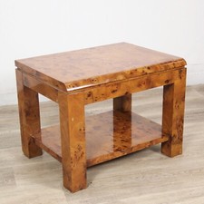 Tavolino da salotto basso tavolo vintage stile art deco in legno radica chiaro