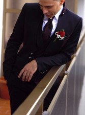 Abito da sposo / cerimonia uomo completo, nero-bourdeaux taglia M (46/48)