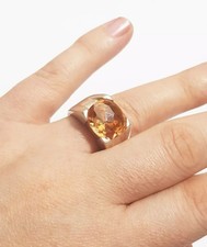 ⭐Anello Uomo Giallo Profondo Tondo Citrino Argento Sterling 925 Fatto a Mano Misura S 1/2