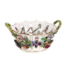 Cestino Antico Porcellana Europa '800 Decori floreali Oro Ceramiche dipinte