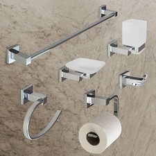 SET BAGNO 6 ACCESSORI PORTA ASCIUGAMANI SAPONE SPAZZOLINO ROTOLO GANCIO 52920