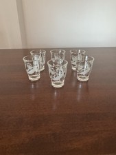 Set Di 6 Bicchierini Da Liquore Vintage In Vetro Con Incisioni