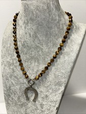 Collana Ccjio Di Tigre Sfaccettato Con Ciondolo Ferro Di Cavallo Argento 800