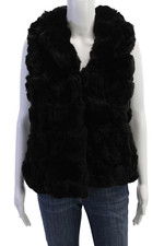 Yves Salomon gilet donna pelliccia di coniglio con cappuccio nero taglia 34