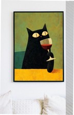 Poster black cat wine glass - cat,