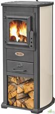 STUFA LEGNA 5.3 KW BERNA LUX BEIGE CON PIASTRA COTTURA PORTALEGNA ACCIAIO