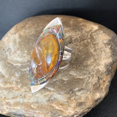 Anello oro pomellato ambra - oro,