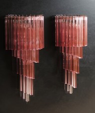 Monumental pair of vintage Murano wall sconce – 41 pink triedri