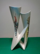 DOPPIO VASO BICOLORE IN CERAMICA ANNI 50 decoro policromo barca vela albero