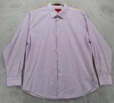 Bergamo New York Button Up Shirt Men's XL White with Purple Stripe Cotton Blend