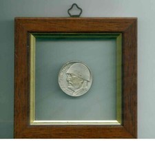MONETA MUSSOLINI ORIGINALE L.20 ANNO MCMXLIII IN ARGENTO IN CORNICE VETRATA