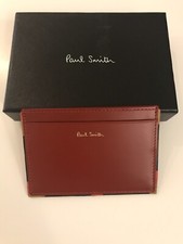 PORTA CARTE DI CREDITO PAUL SMITH UOMO BORDO RIGHE LUMINOSE PELLE ROSSA NUOVO CON ETICHETTE