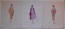 n. 9 stampe litografiche colorate originali anni ‘20, Bozzetti di moda