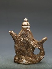 7.8" China Haisha Porcelain Ruyao Lavender Grey Glaze Animal Carp Shape Vase