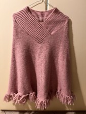 Poncho Lana Donna Sisley Rosa Caldo Pesante One Size Elastico Inverno Mai Usato