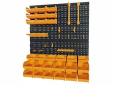 Pannello per attrezzi officina expo in plastica con contenitori,ganci e mensole