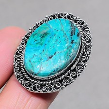 Anello regolabile vintage gioielli fatti a mano Crisocolla forma ovale SR 2759