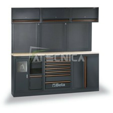 Allestimento arredo officina Beta C45PRO AW piano legno 2m moduli e pensili