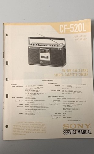 Service manual sony lw - manual, fm/mw/lw