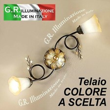 PLAFONIERA IN FERRO BATTUTO MODERNO 2 LUCI BIANCO ORO BRUNITO LAMPADARIO Flower