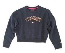 TOMMY HILFIGER JEANS Felpa maglia felpata blu scritta logo ragazza donna tg M