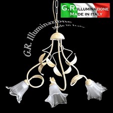 LAMPADARIO IN FERRO BATTUTO 3 LUCI AVORIO ORO SOSPENSIONE MODERNO CLASSICO Mary